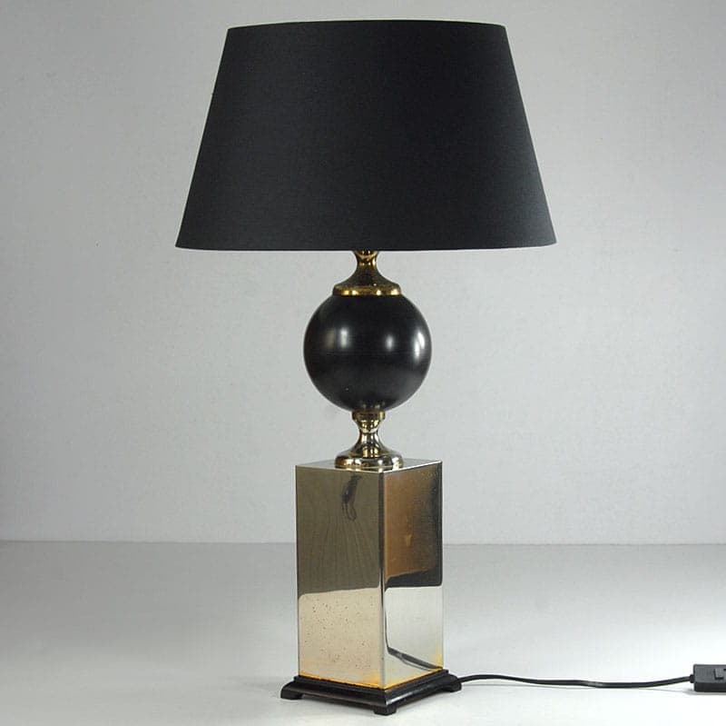 Table lamp, Hollywood Regency, black, wood, metal, Poland?, 1980s. - 43454