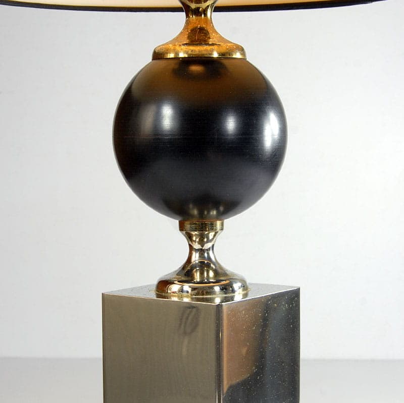 Table lamp, Hollywood Regency, black, wood, metal, Poland?, 1980s. - 43457