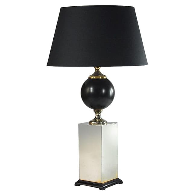 Table lamp, Hollywood Regency, black, wood, metal, Poland?, 1980s. - DIMENSION