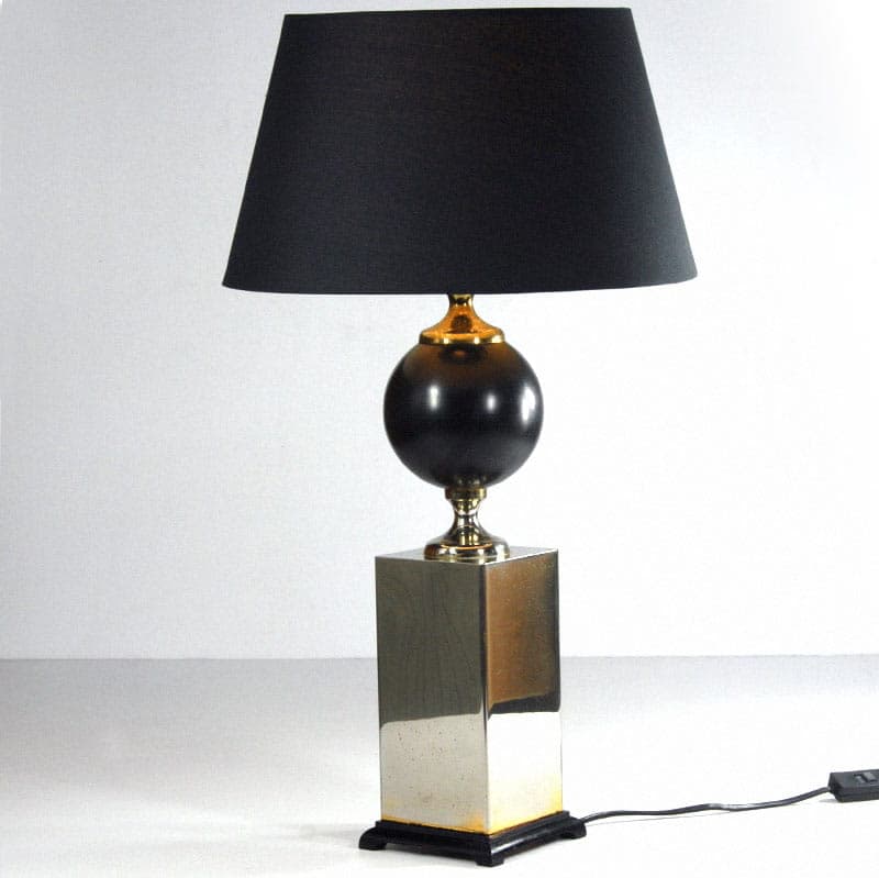 Table lamp, Hollywood Regency, black, wood, metal, Poland?, 1980s. - 43453