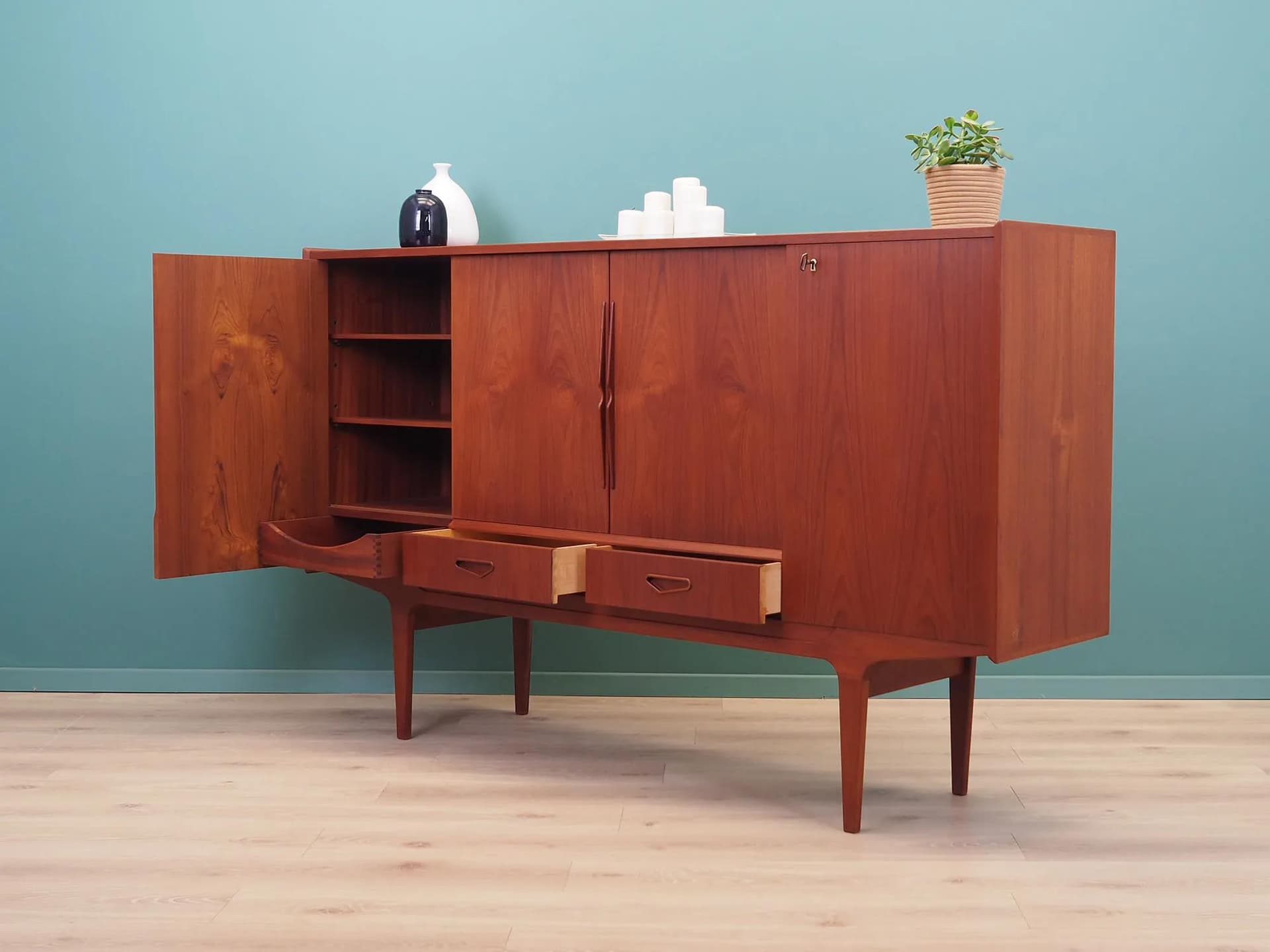 Highboard, teak brązowy, Dania, lata 60. - 43881