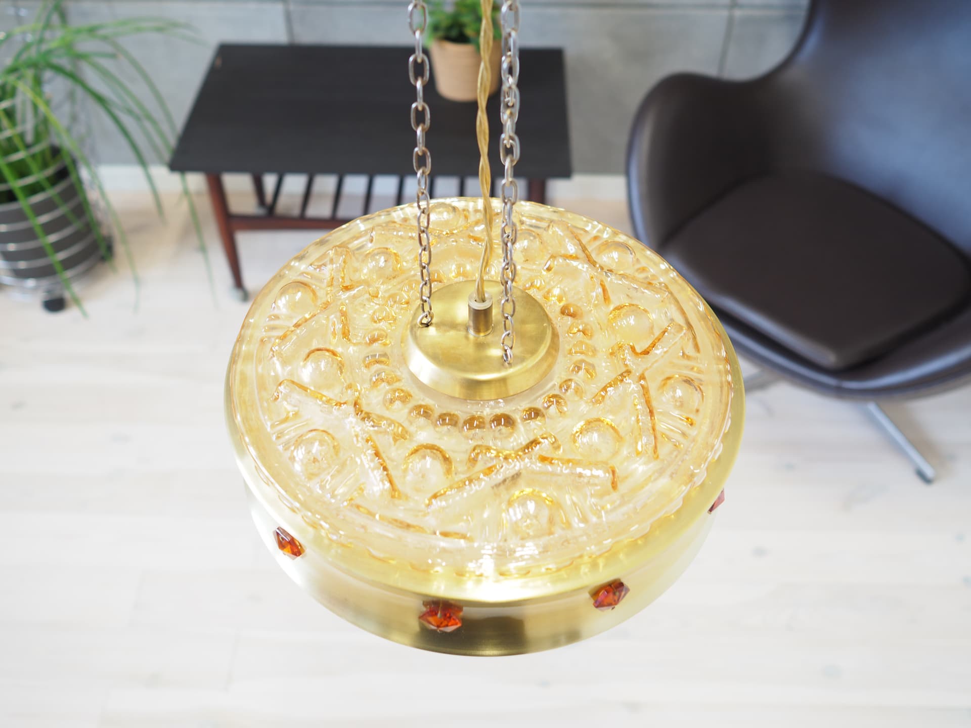 Lampa wisząca, złoty metal, szkło, Dania, lata 80. - 50792