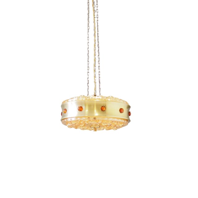 Lampa wisząca, złoty metal, szkło, Dania, lata 80. - WYMIARY