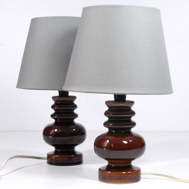 Para lamp stołowych, ceramika brąz ciemny, Belgia, lata 70. - 44220