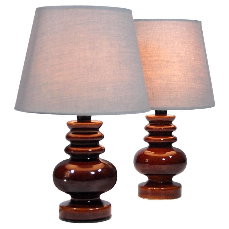 Para lamp stołowych, ceramika brąz ciemny, Belgia, lata 70.