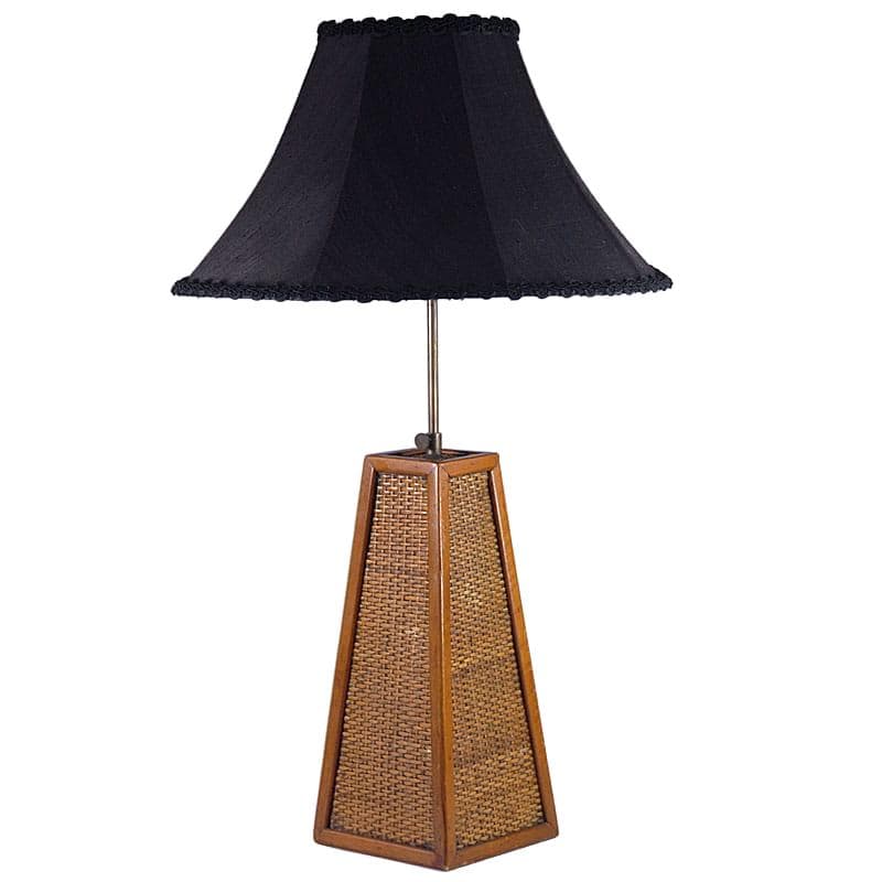 Lampa stołowa, brązowy, drewno rattan tkanina, Francja, lata 60.