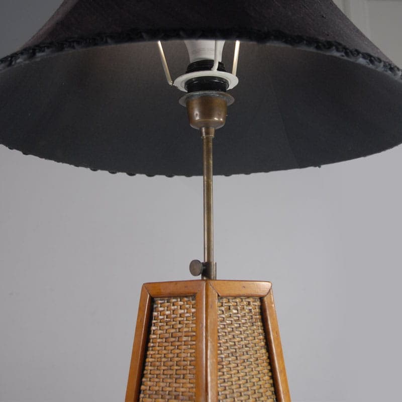 Table lamp, brown, wood rattan fabric, France, 1960s. - 44183