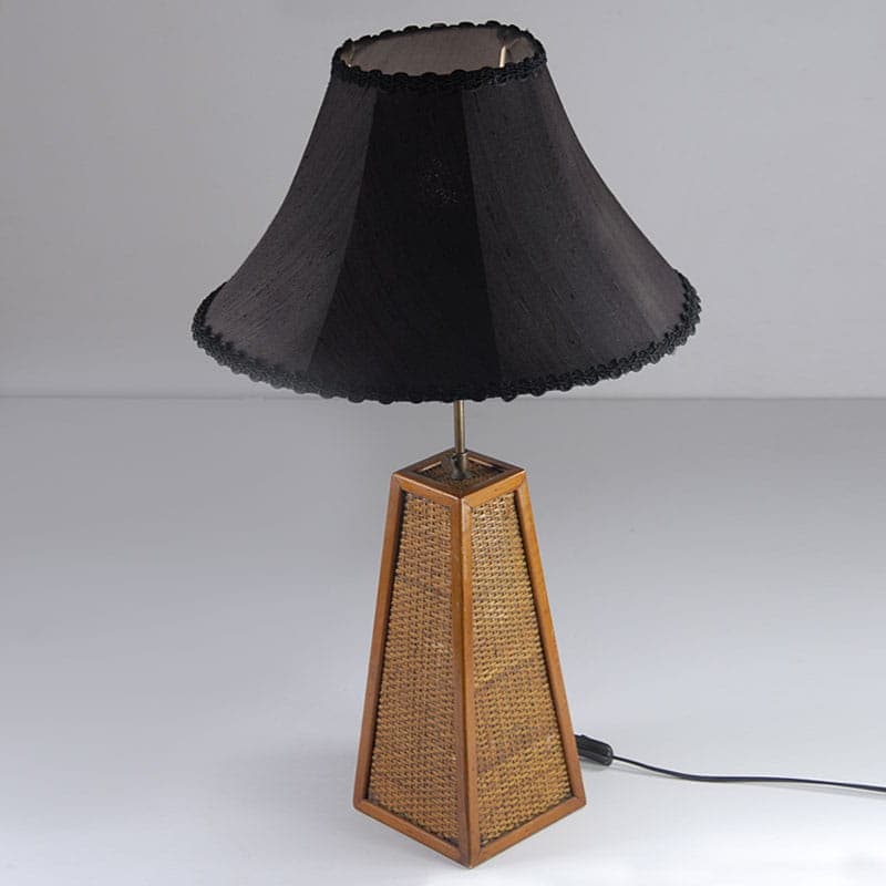 Table lamp, brown, wood rattan fabric, France, 1960s. - 44181