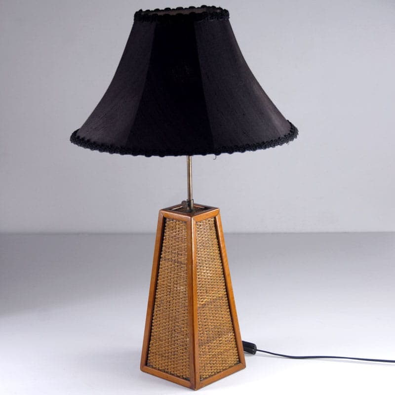 Table lamp, brown, wood rattan fabric, France, 1960s. - 44179