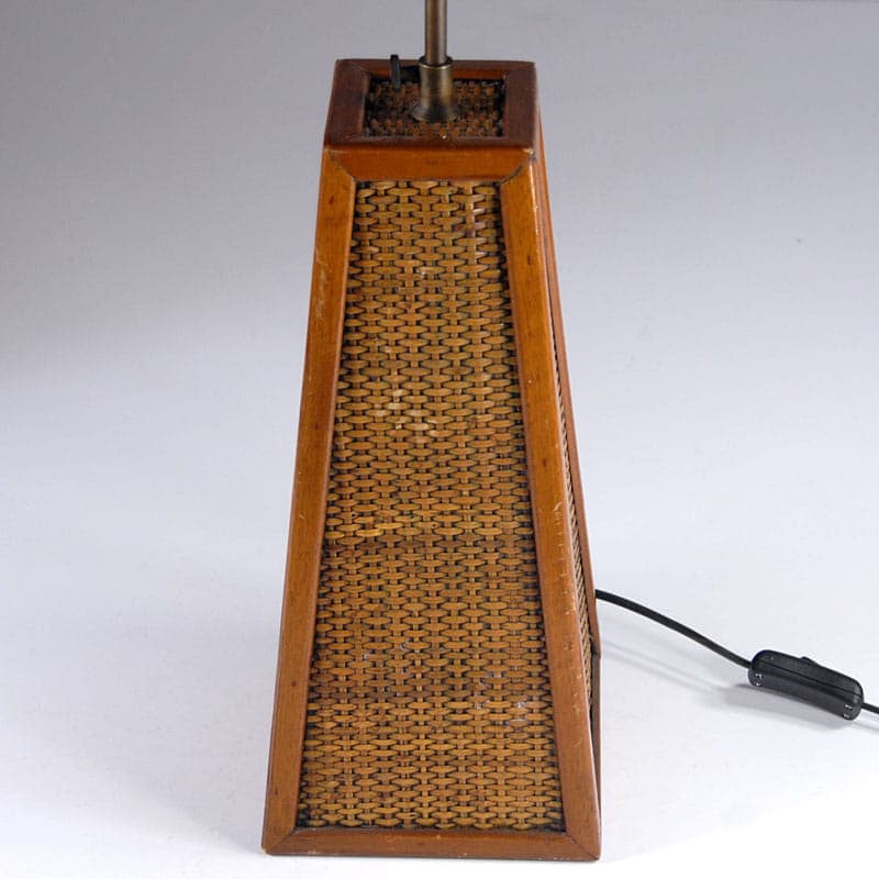 Table lamp, brown, wood rattan fabric, France, 1960s. - 44180