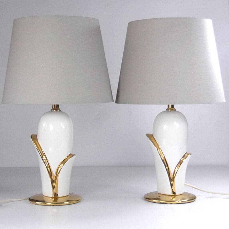 Para lamp stołowych postmodernizm, ceramika ivory white, Niemcy, lata 80. - 44153