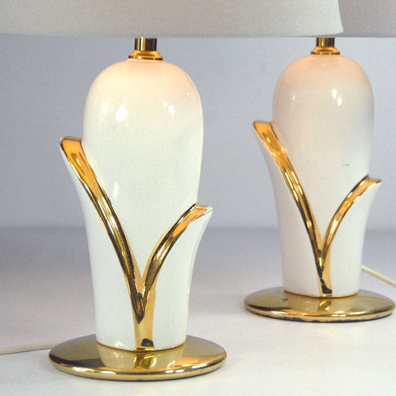 Para lamp stołowych postmodernizm, ceramika ivory white, Niemcy, lata 80. - 44155