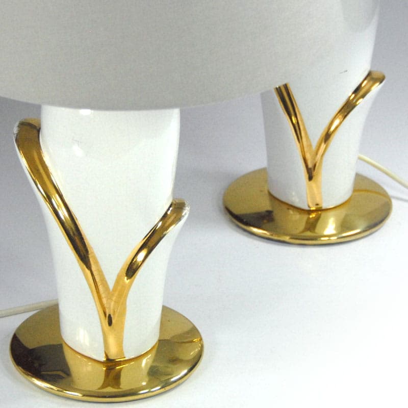 Para lamp stołowych postmodernizm, ceramika ivory white, Niemcy, lata 80. - 44156