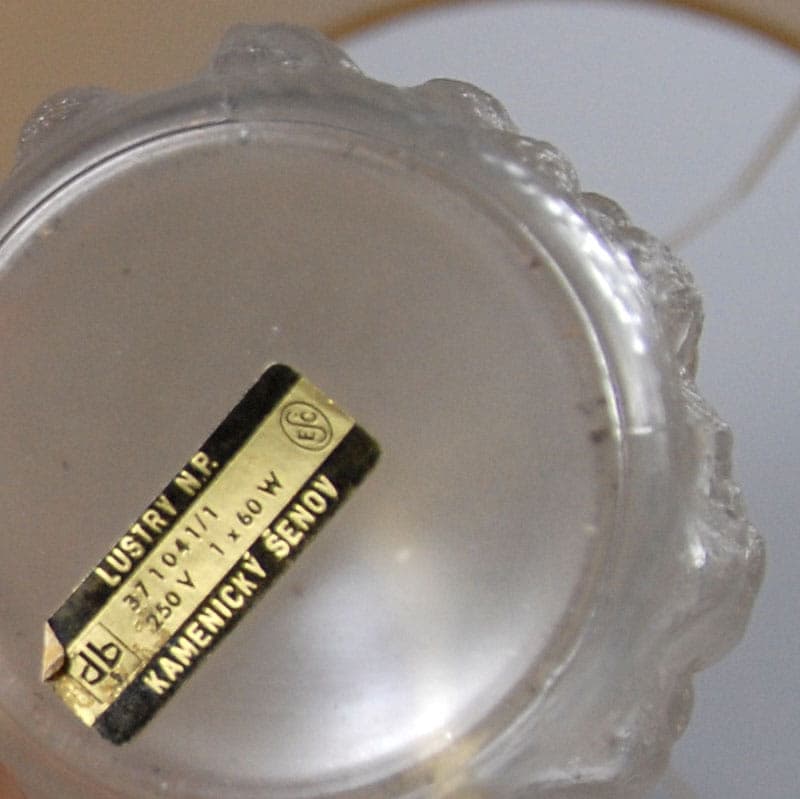 Lampa stołowa, szkło transparentne, abażur beżowy, Kamenický Šenov, Czechosłowacja, lata 60. - 44049