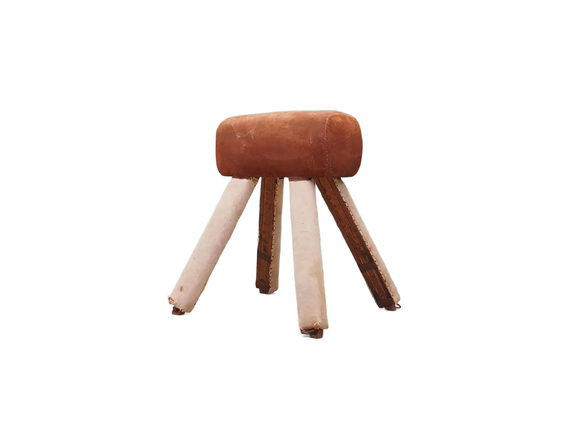 Koń gimnastyczny, skóra brązowa, drewno, Dania, lata 80.