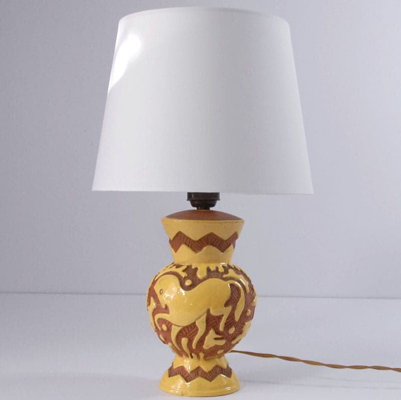Lampa stołowa sgraffito, ceramika żółta, Włochy, lata 50. - 43995