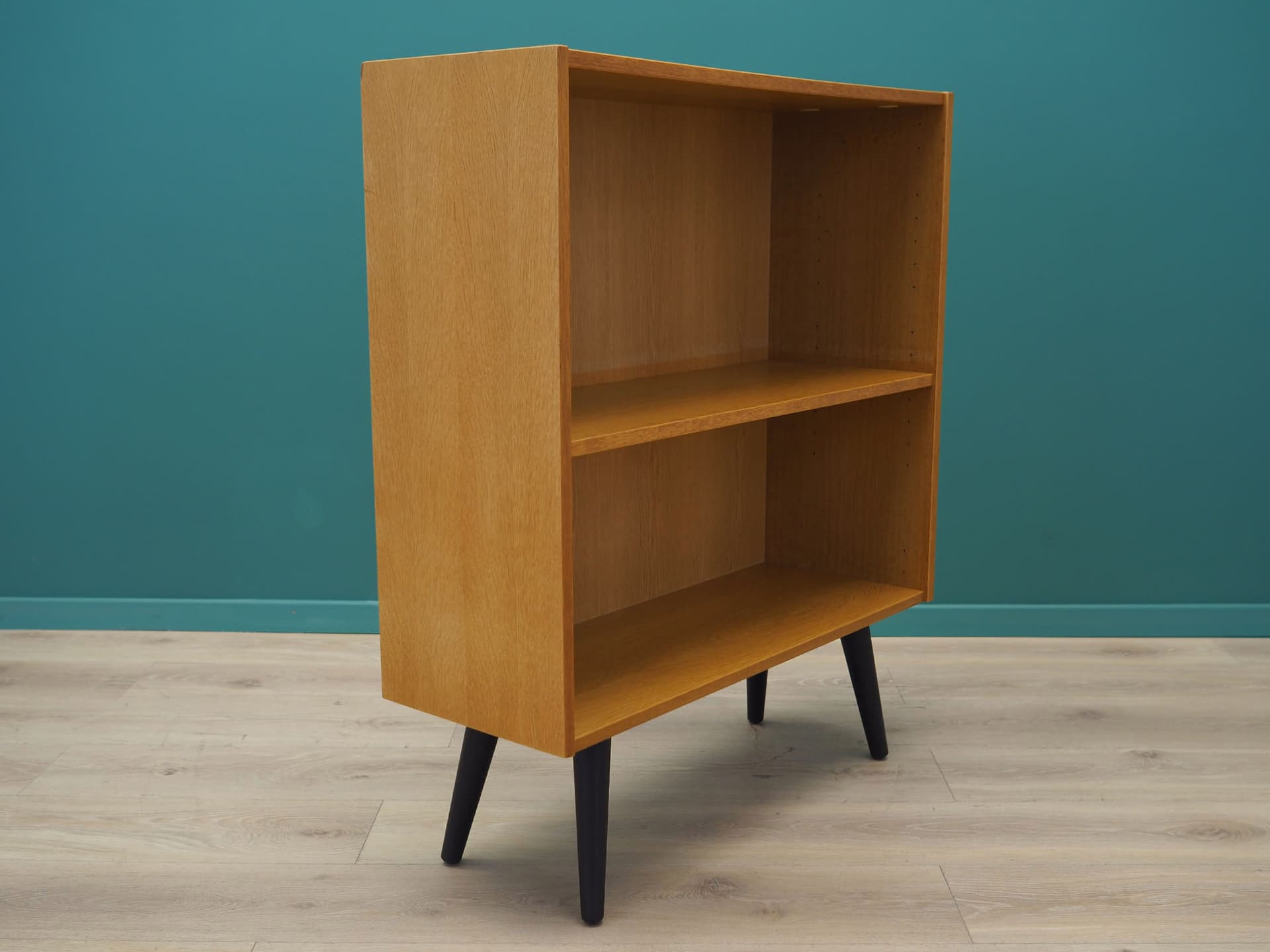 Bookshelf, brown ash, black wood legs, Domino Møbler, Denmark, 1970s. - 50497