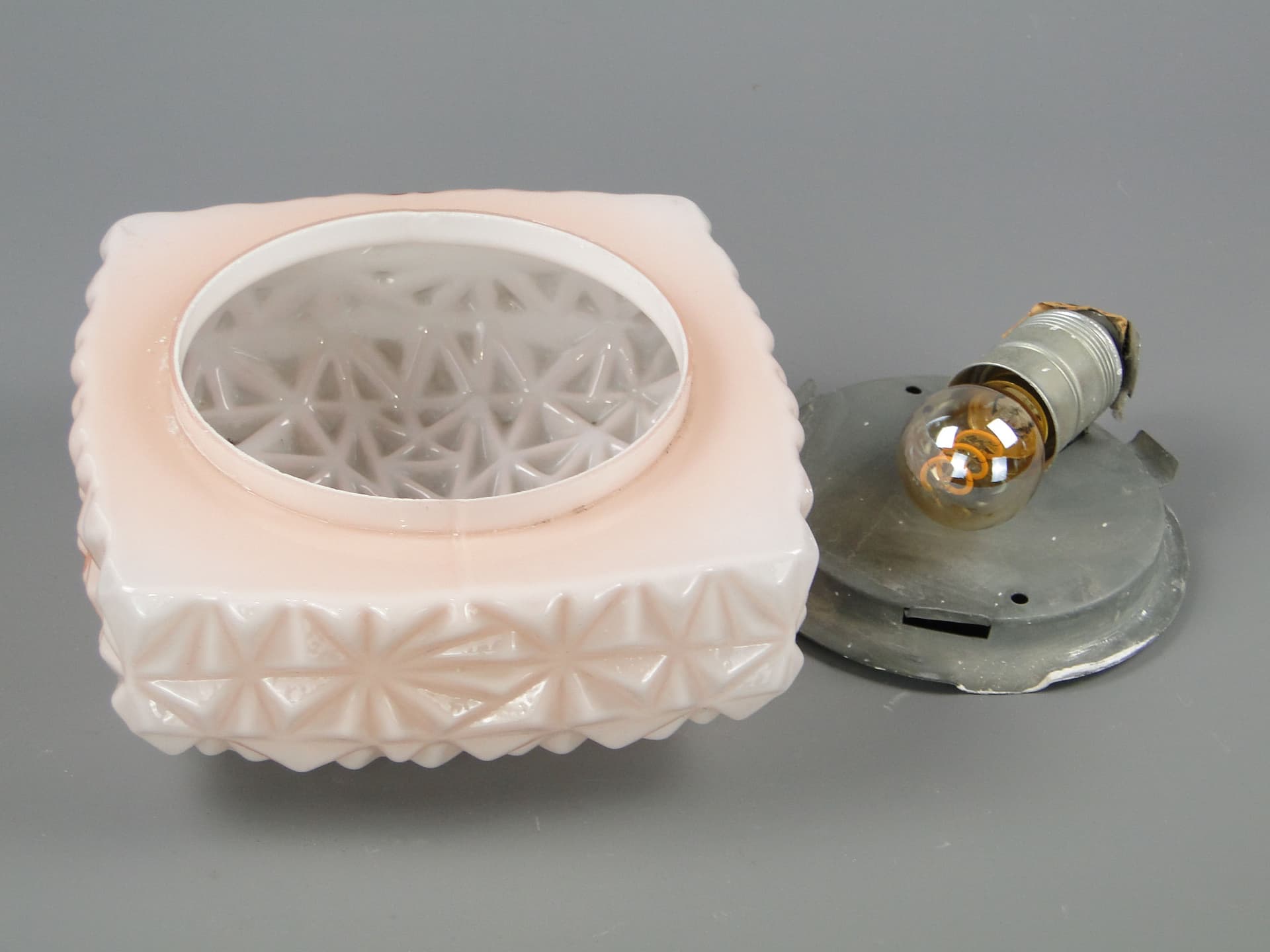 Ceiling Lamp 606, pink glass, Elmed, Poland, 1960s. - 44242