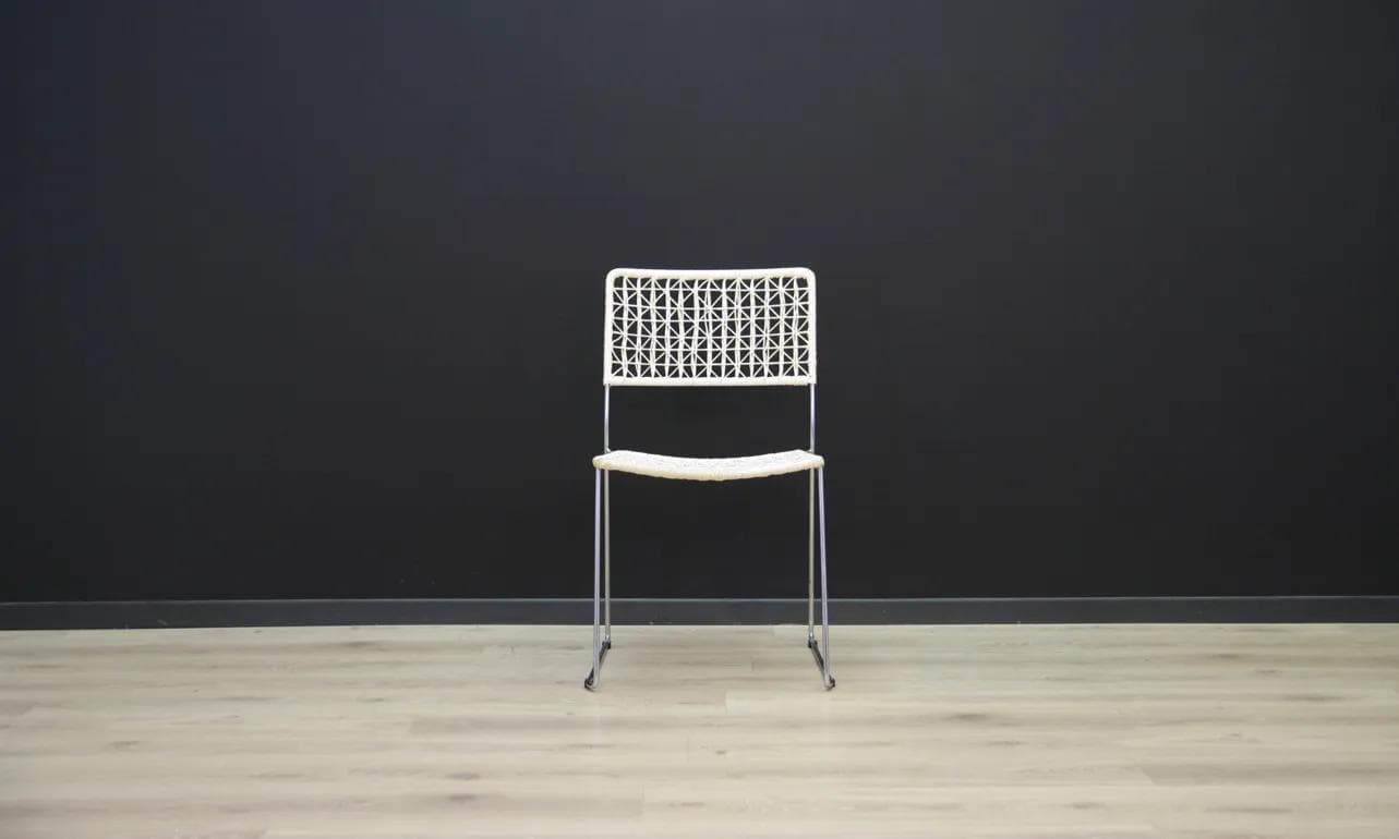 Komplet dwóch krzeseł, mid-century modern, ivory white, metal chromowany, Dania, lata 60. - 44321