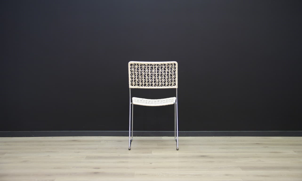 Komplet dwóch krzeseł, mid-century modern, ivory white, metal chromowany, Dania, lata 60. - 50464