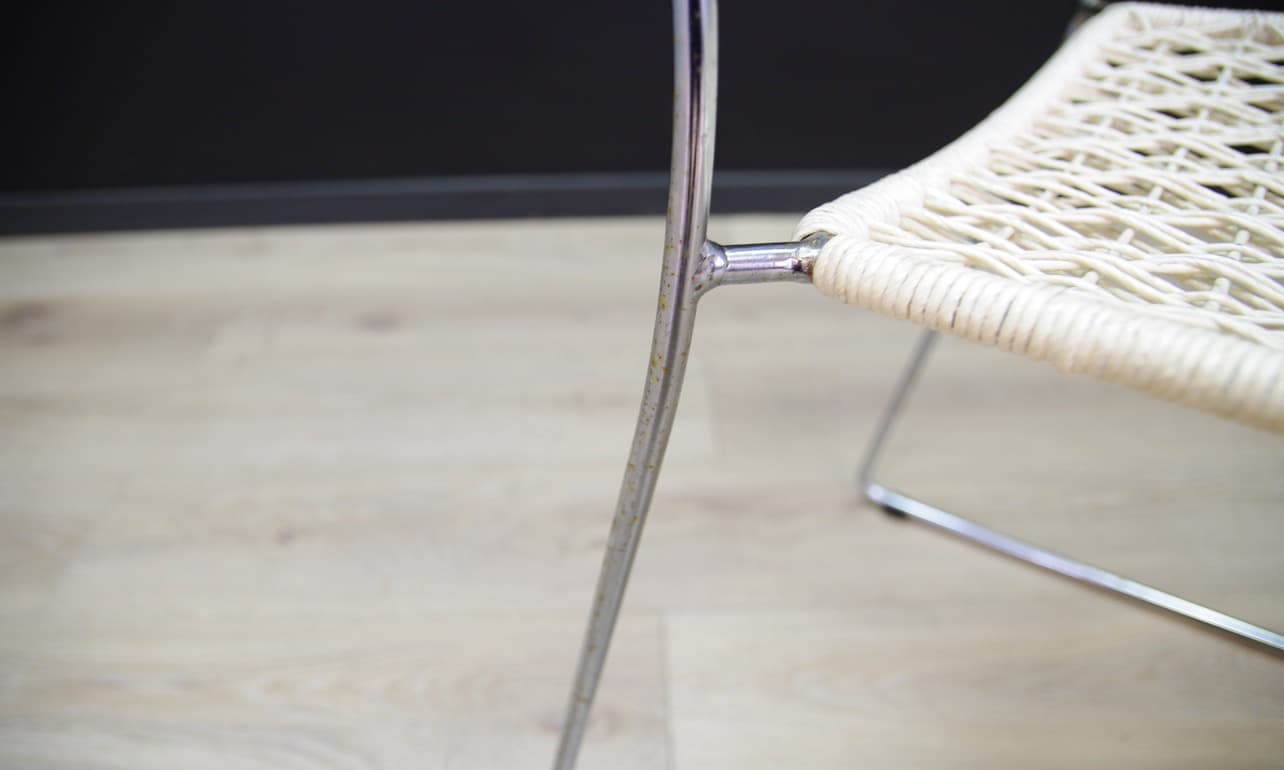 Komplet dwóch krzeseł, mid-century modern, ivory white, metal chromowany, Dania, lata 60. - 50465