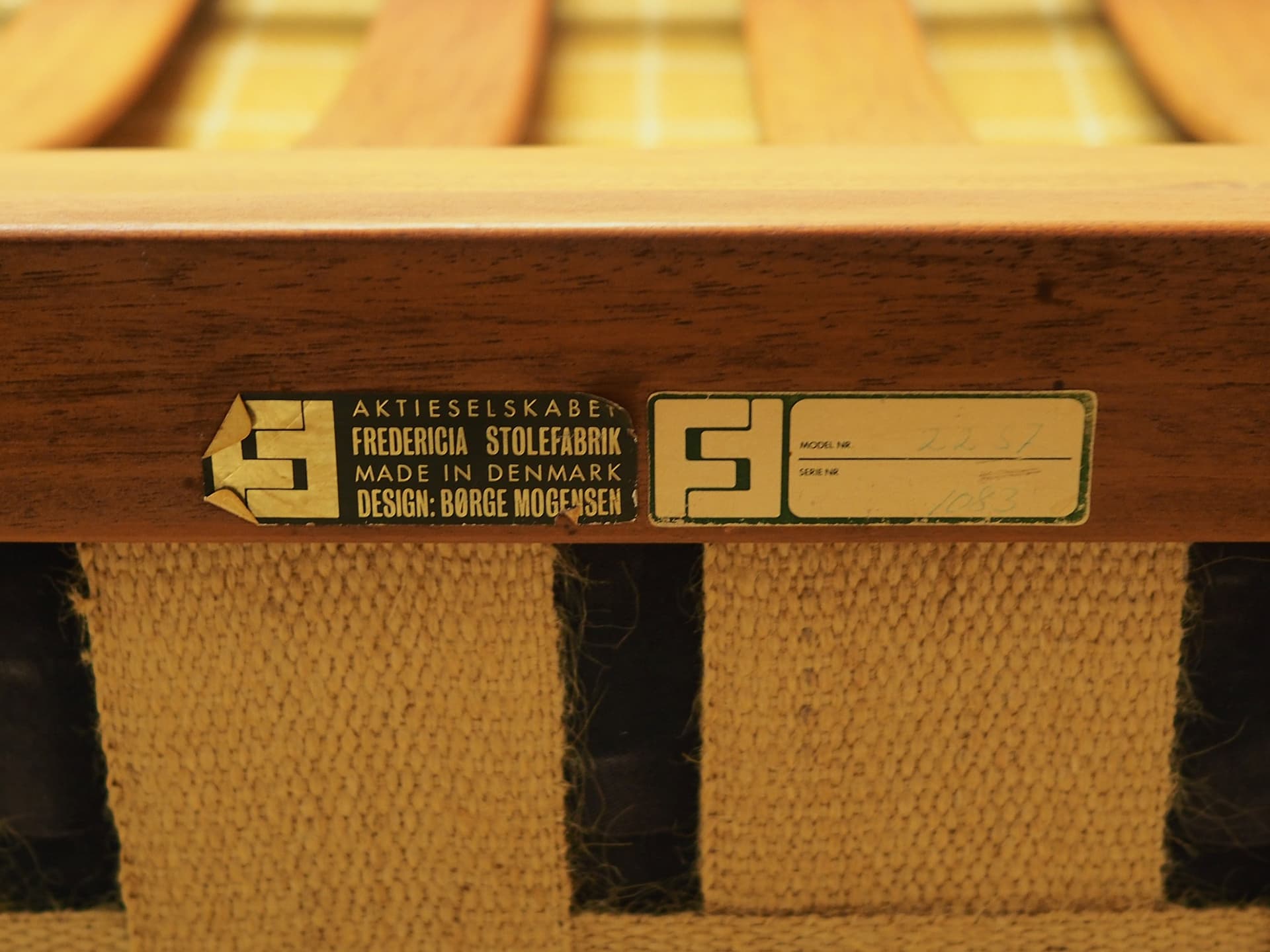 Armchair, yellow fabric, teak, by B. Mogensen, Denmark, 1970s - 50457