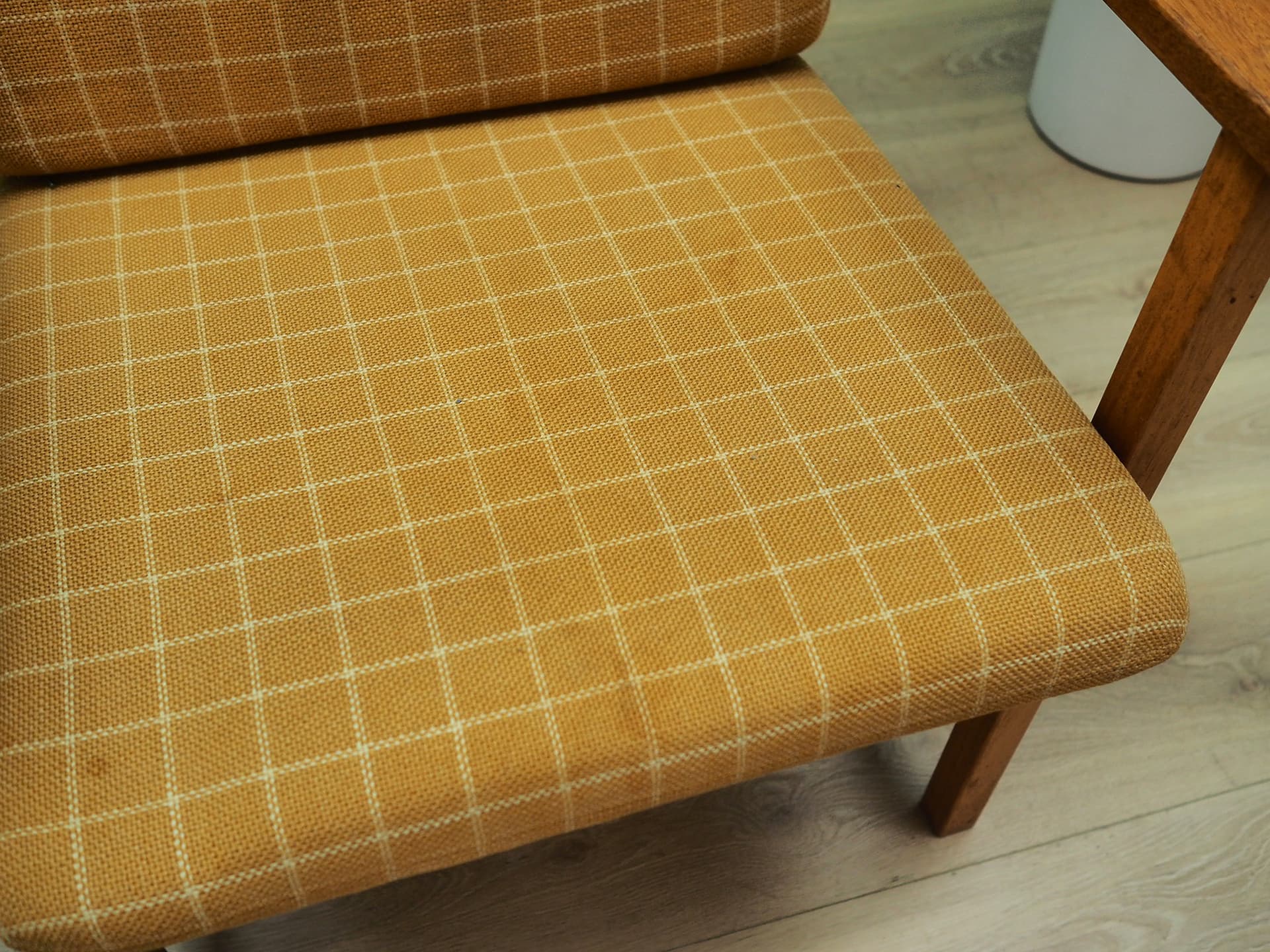 Armchair, yellow fabric, teak, by B. Mogensen, Denmark, 1970s - 50458