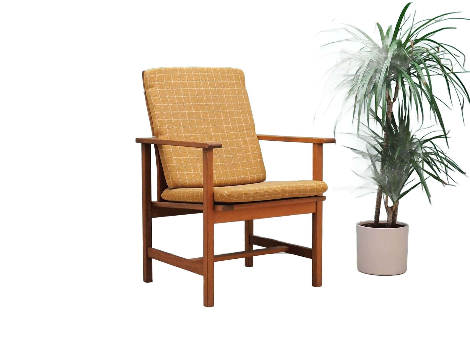 Armchair, yellow fabric, teak, by B. Mogensen, Denmark, 1970s - 44314