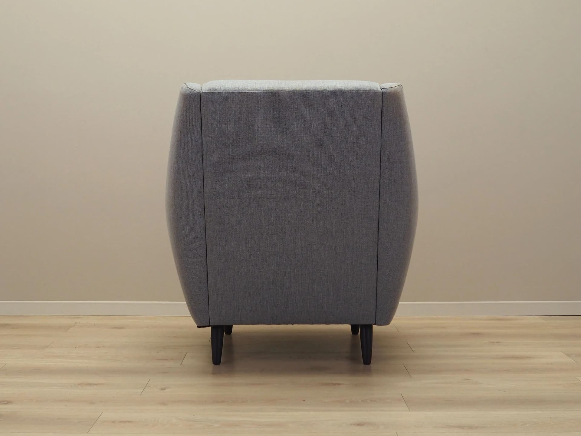 Armchair, grey fabric, wood, Denmark, 1970s. - 44275