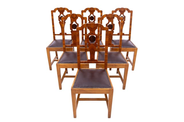 Brązowy komplet krzeseł, styl art deco, Polska, lata 40. - WYMIARY