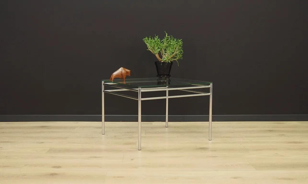 Coffee table, transparent glass, silver steel, Denmark, 1960s. - 44264