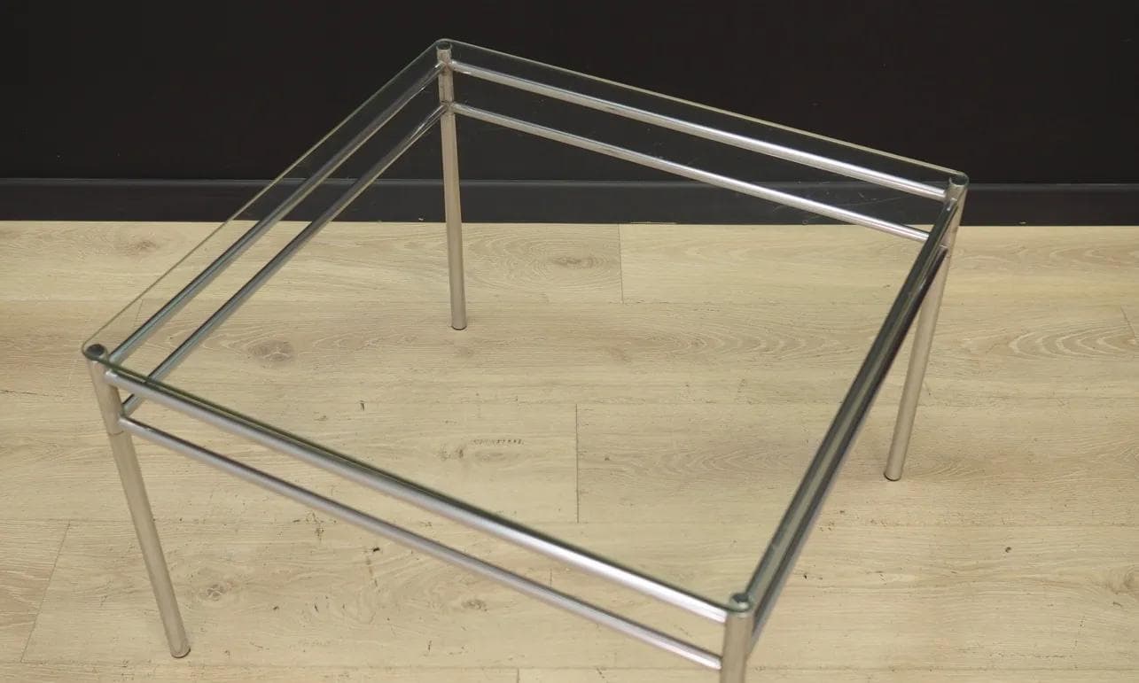 Coffee table, transparent glass, silver steel, Denmark, 1960s. - 44267