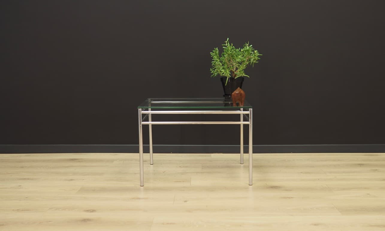 Coffee table, transparent glass, silver steel, Denmark, 1960s. - 50403