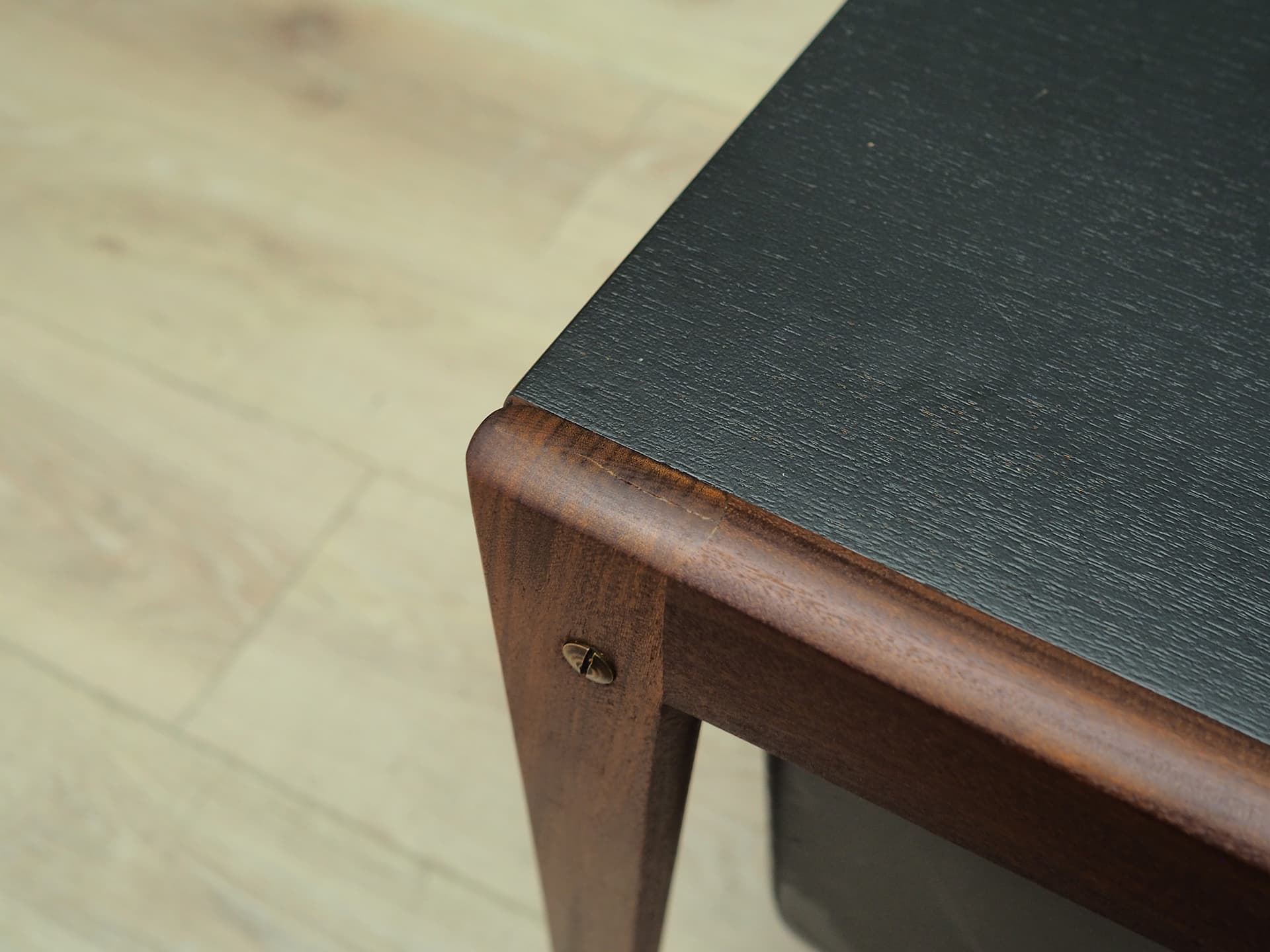 Sewing side table, brown teak black veneer, Denmark, 1960s. - 50387
