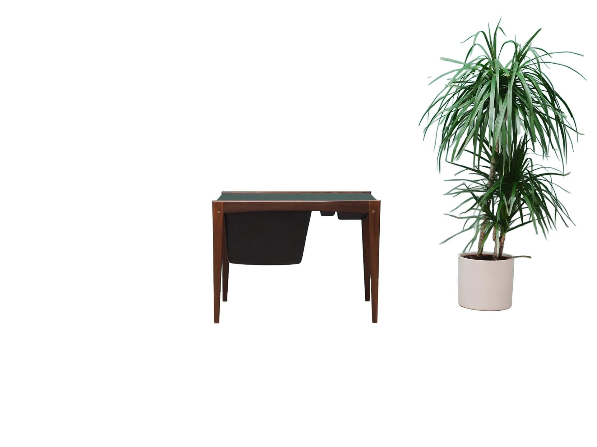 Sewing side table, brown teak black veneer, Denmark, 1960s. - 44607