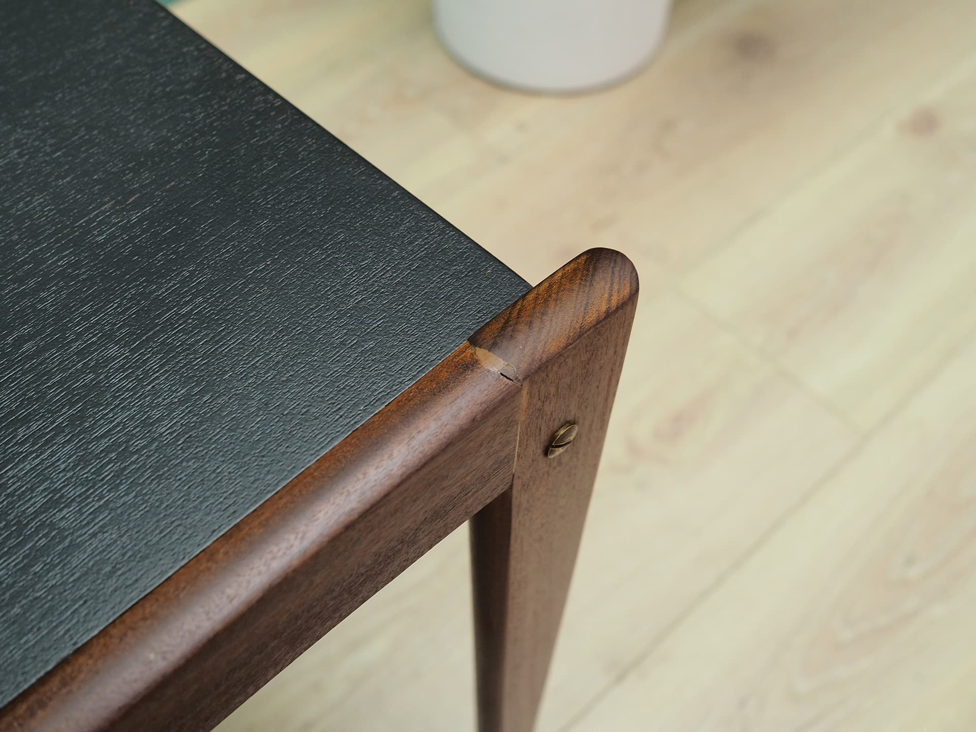 Sewing side table, brown teak black veneer, Denmark, 1960s. - 50389