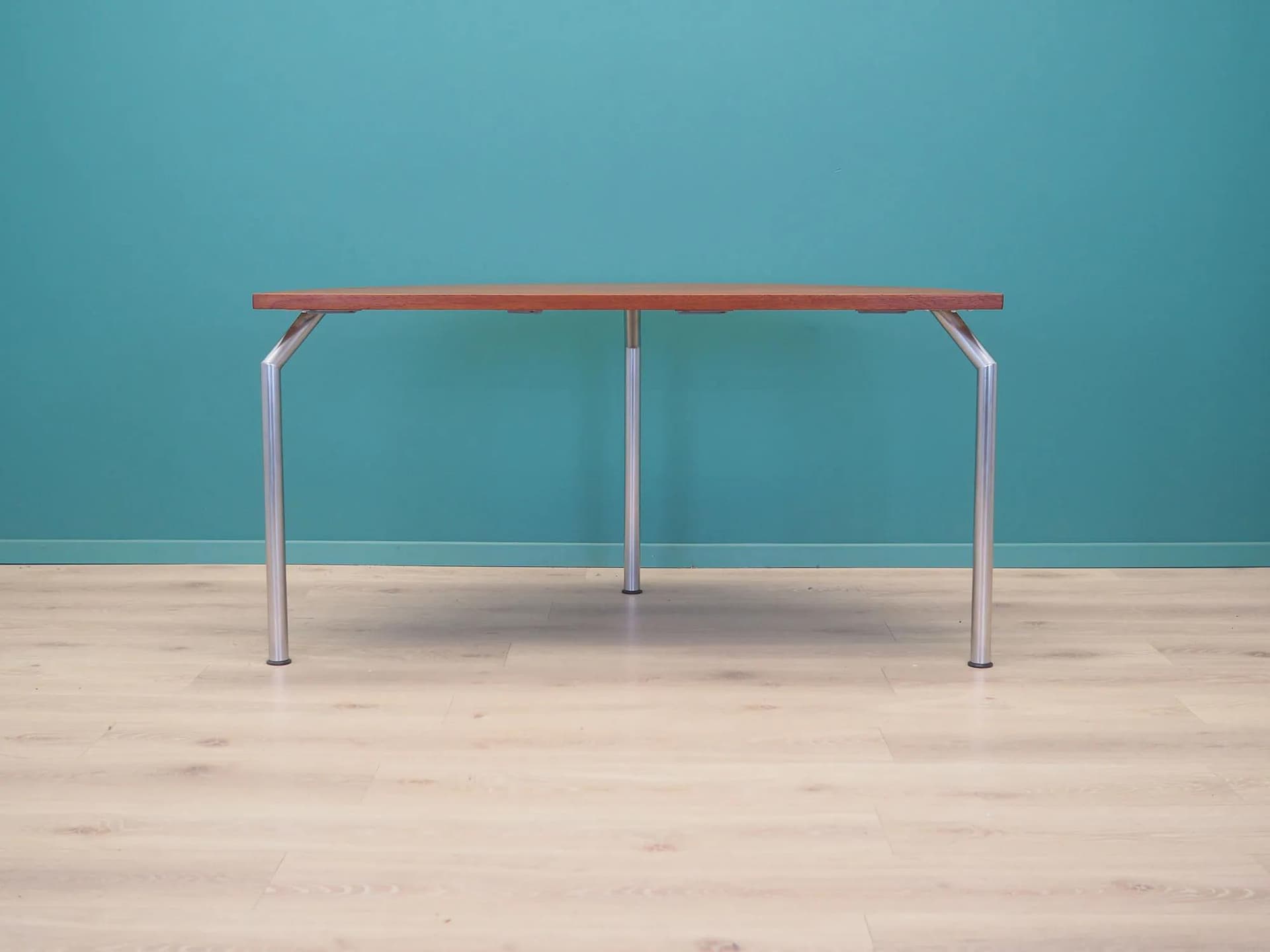 Stół półokrągły, teak brązowy, chrom, Bent Krogh, Dania, lata 70. - 44594