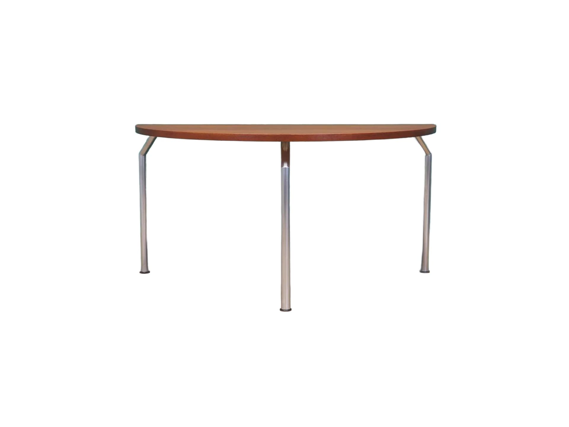 Stół półokrągły, teak brązowy, chrom, Bent Krogh, Dania, lata 70.