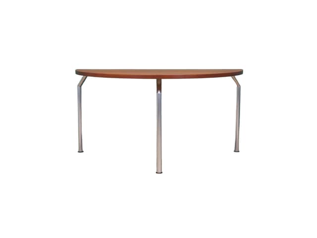 Stół półokrągły, teak brązowy, chrom, Bent Krogh, Dania, lata 70. - WYMIARY