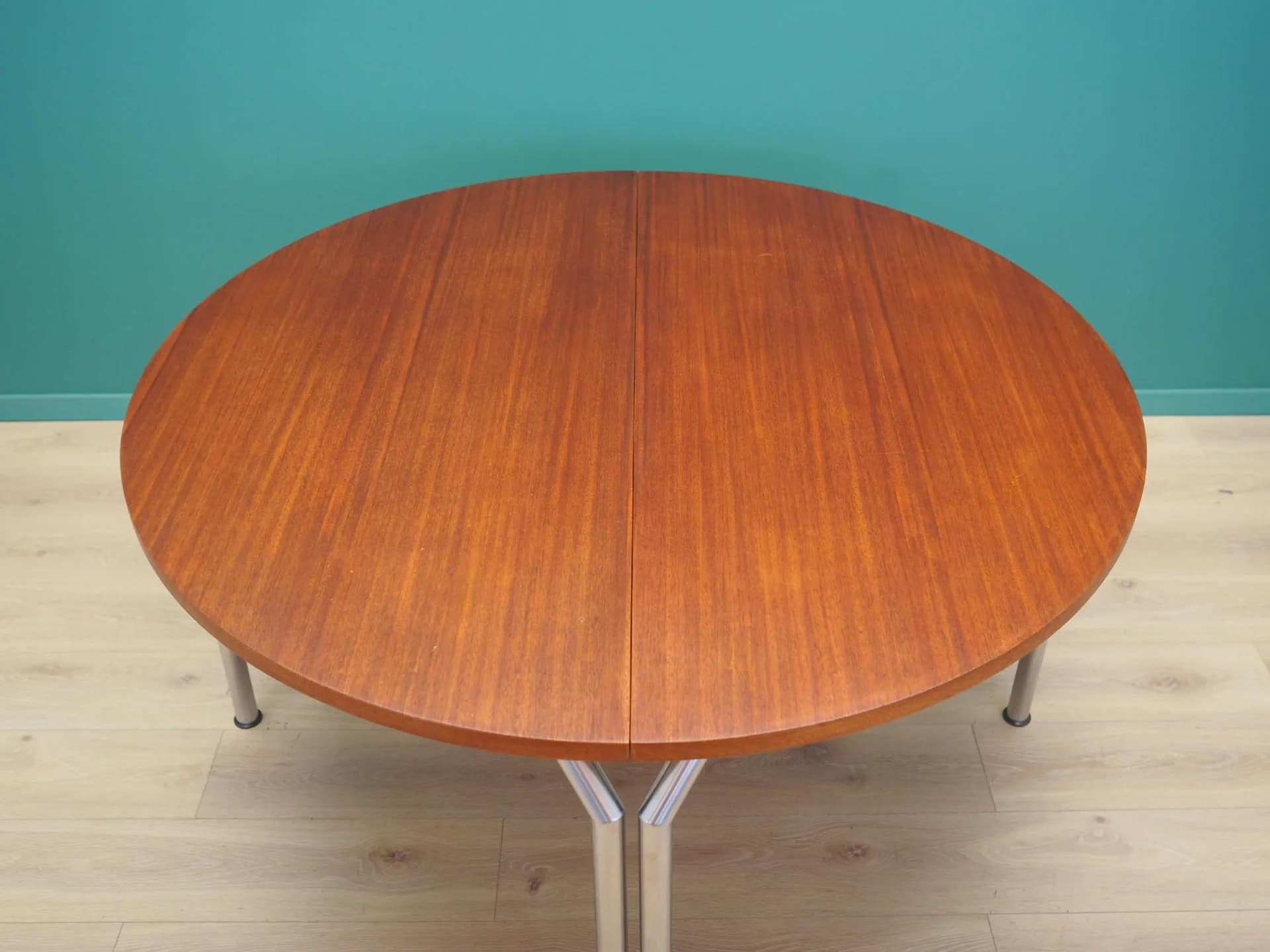 Stół półokrągły, teak brązowy, chrom, Bent Krogh, Dania, lata 70. - 44593