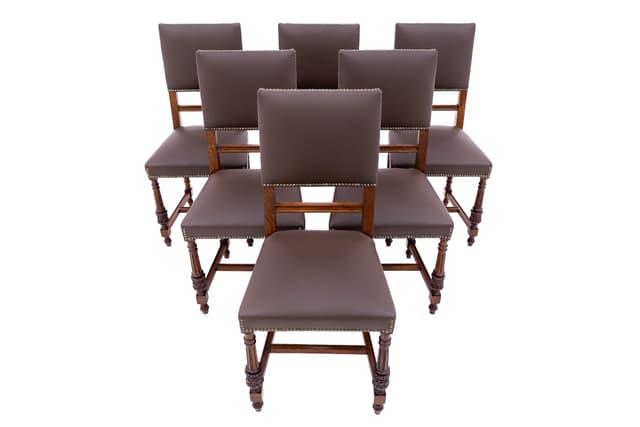 Dark Brown Set of 6 Chairs, Oak, France, 1880s - DIMENSION