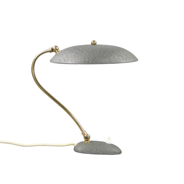 Desk lamp, silver metal, brass, Stilnovo, Italy, 1950s. - DIMENSION