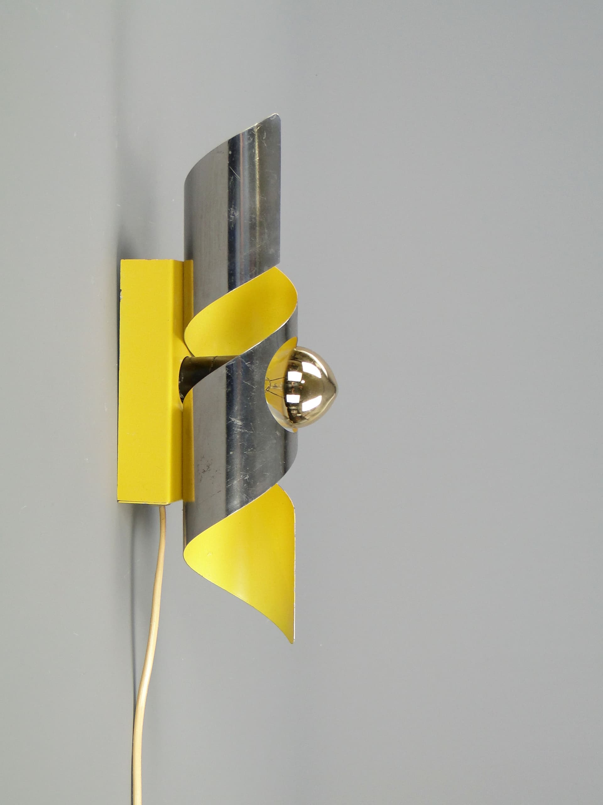 Wall Lamp Type D100, silver yellow, metal, POLAM-Bielsko, Poland, 1960s - 44627