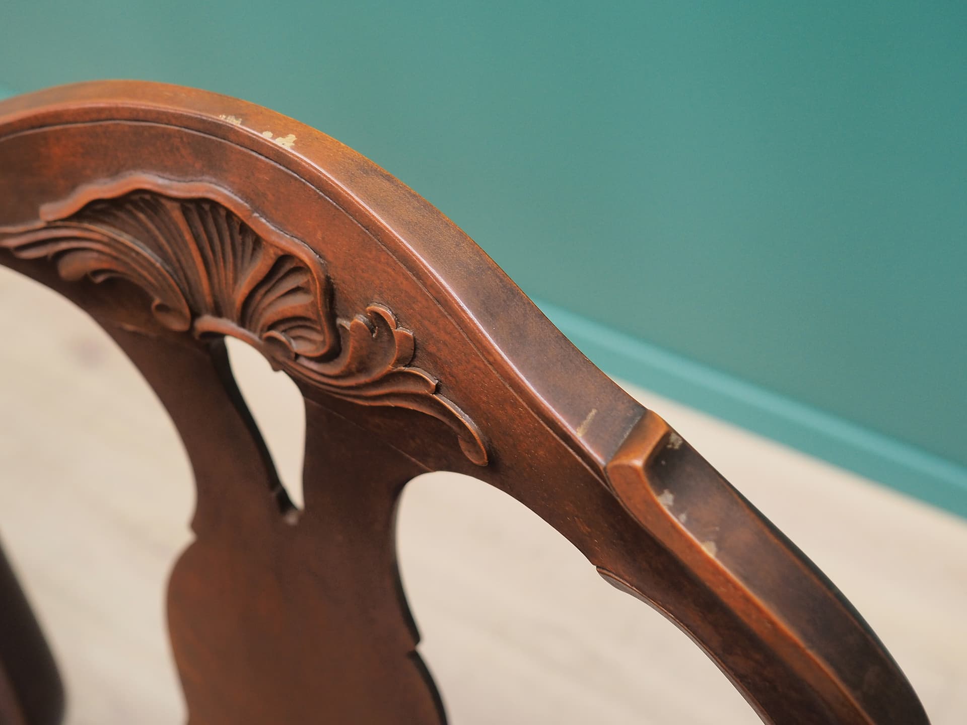 Komplet salonowy Chippendale, velvet turkus, orzech, Dania, lata 70. - 50236