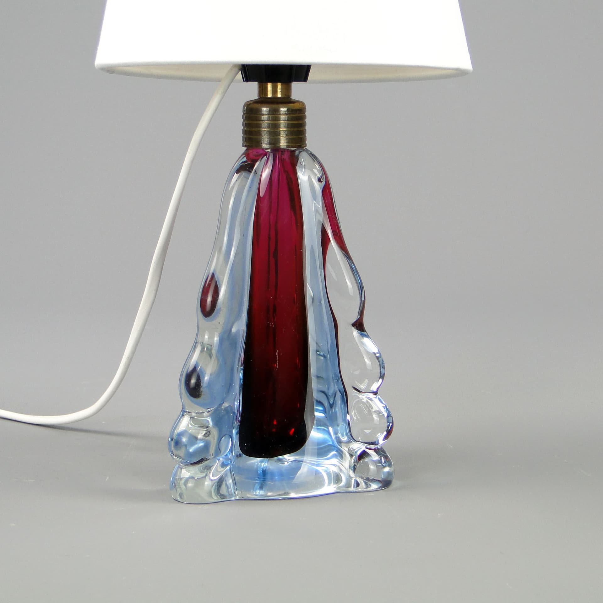 Table lamp, red glass, Val St Lambert, Belgium, 1960s. - 44801