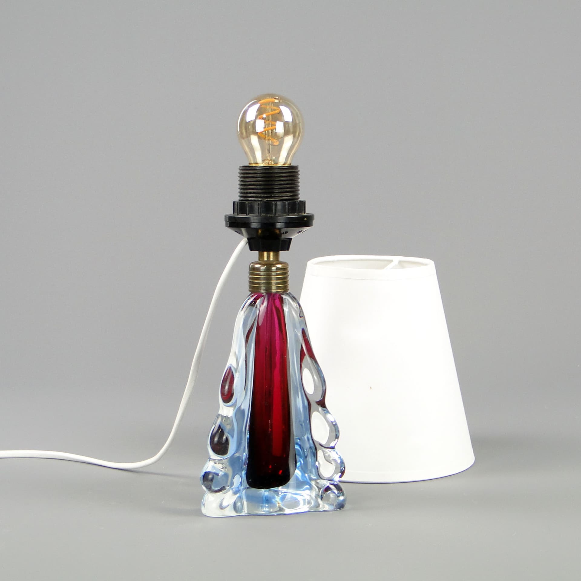 Table lamp, red glass, Val St Lambert, Belgium, 1960s. - 44804
