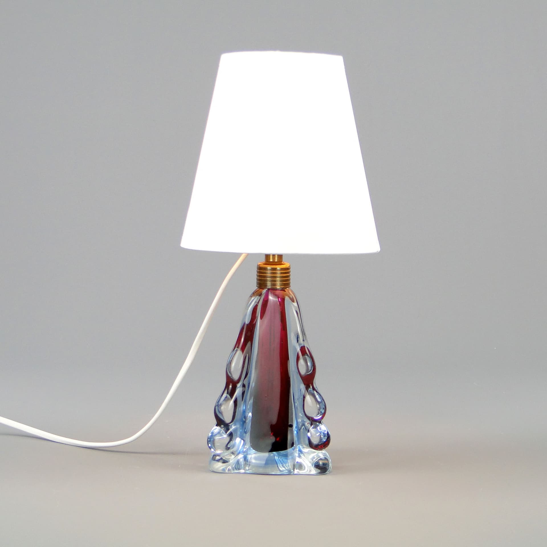 Table lamp, red glass, Val St Lambert, Belgium, 1960s. - 44799