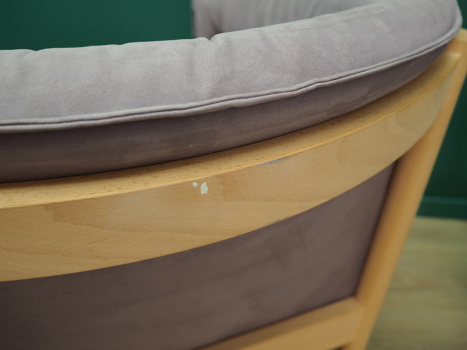 Sofa, velvet wrzosowy, buk, Dania, lata 70. - 50097