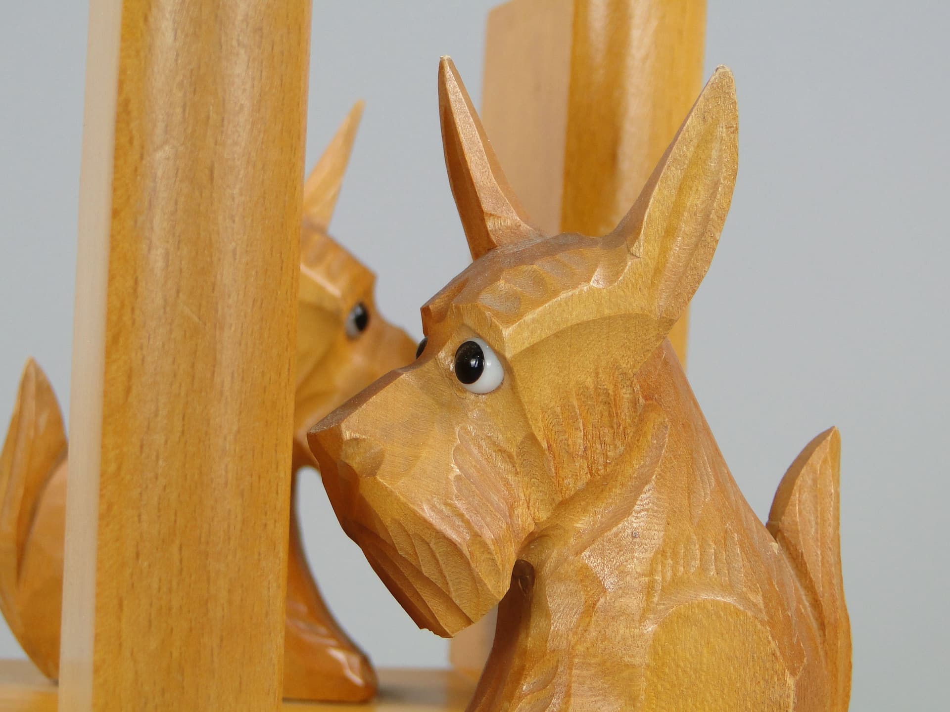 Podpórki do książek z terierami, drewno bukowe brąz jasny, Niemcy, lata 50. - 44873