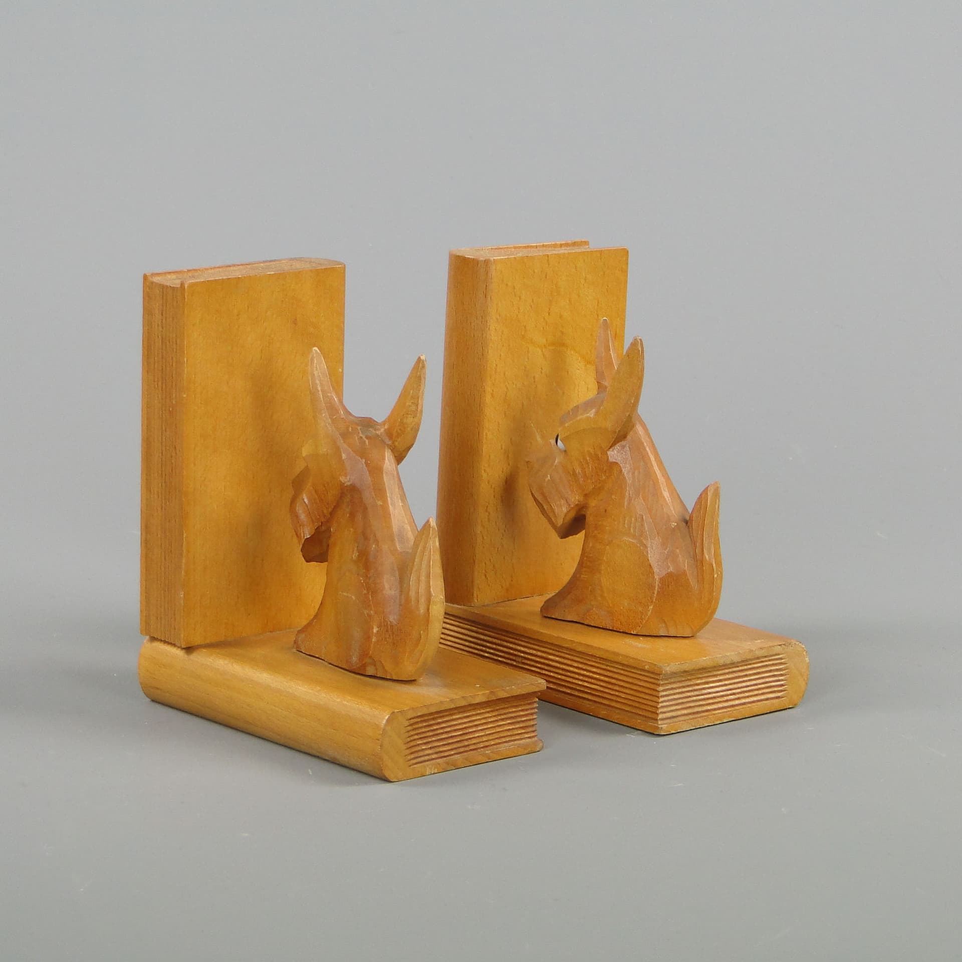 Podpórki do książek z terierami, drewno bukowe brąz jasny, Niemcy, lata 50. - 44872